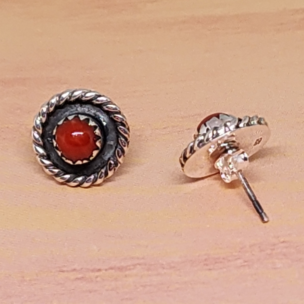 Coral and Sterling Shadowbox Earrings - Picture 2 of 5